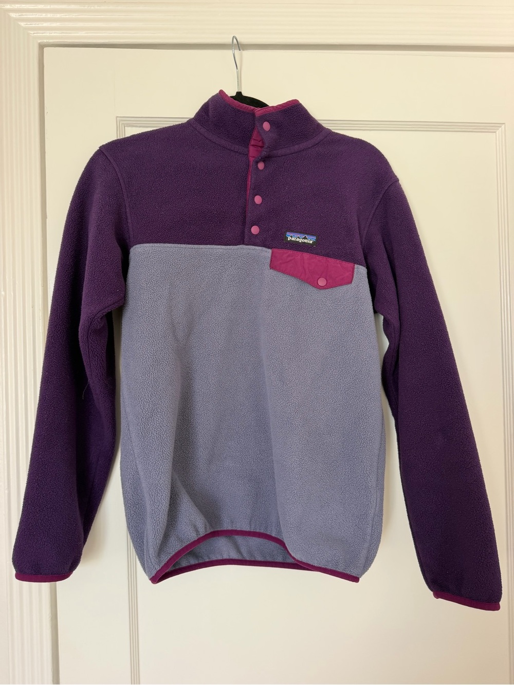 Patagonia Synchilla Purple and Light Gray Snap-T Fleece Pullover